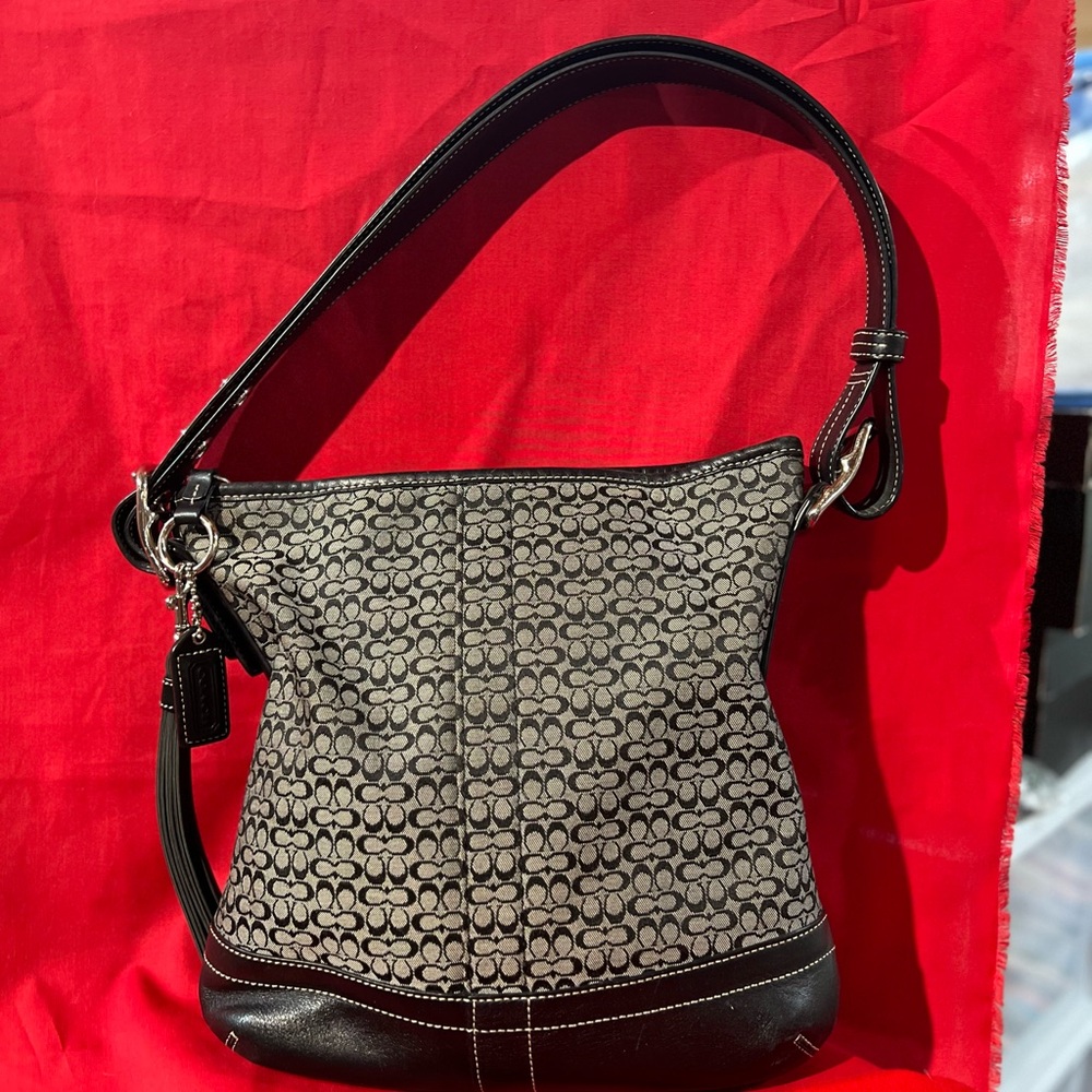 Coach Black and Gray Signature Shoulder Bag